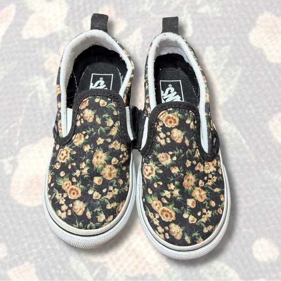 Vans Kids Black Floral Slip-On Sneakers - Picture 2 of 4